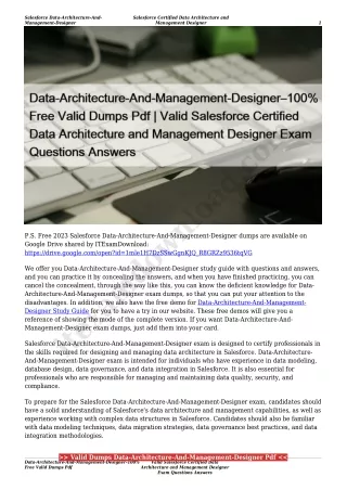 Data-Architecture-And-Management-Designer–100% Free Valid Dumps Pdf | Valid Salesforce Certified Data Architecture and M