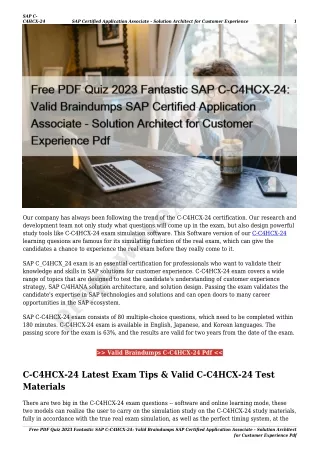 Free PDF Quiz 2023 Fantastic SAP C-C4HCX-24: Valid Braindumps SAP Certified Application Associate - Solution Architect f