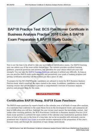 BAP18 Practice Test: BCS Practitioner Certificate in Business Analysis Practice 2018 Exam & BAP18 Exam Preparation & BAP