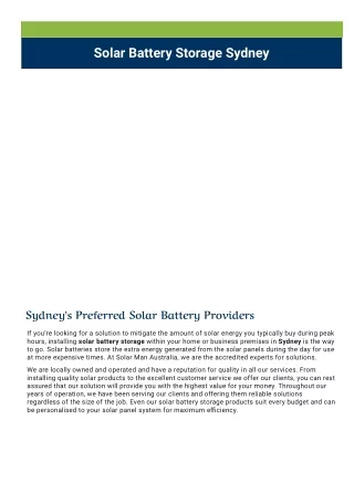 Solar Battery Storage Sydney