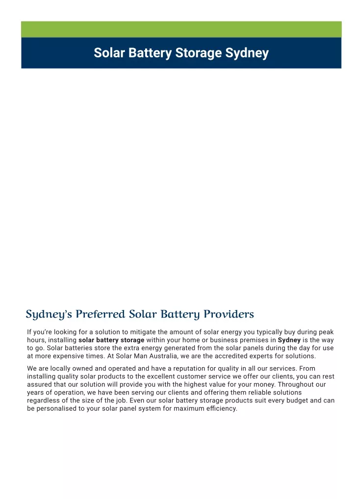 solar battery storage sydney