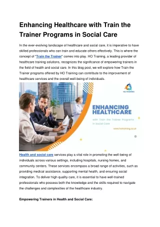 Enhancing Healthcare with Train the Trainer Programs in Social Care