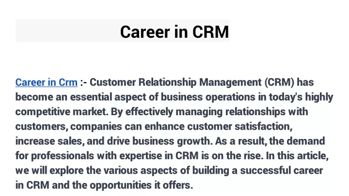 career in crm