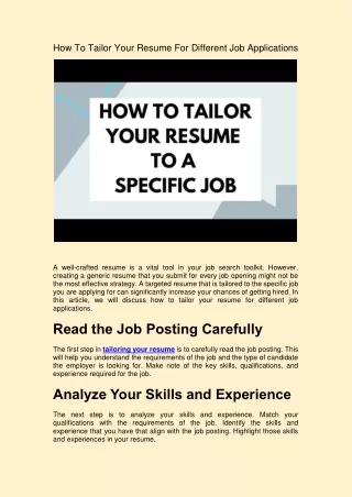 Customizing Your Resume for Job Success: A Step-by-Step Guide