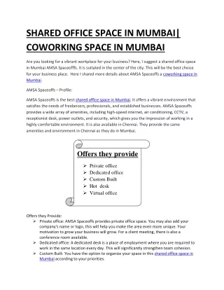 Shared office space rent in mumbai