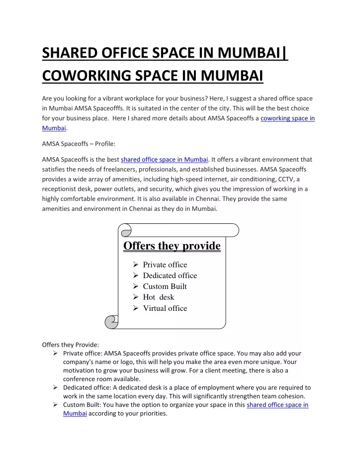 shared office space in mumbai coworking space