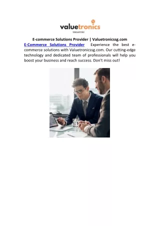 E-commerce Solutions Provider | Valuetronicssg.com