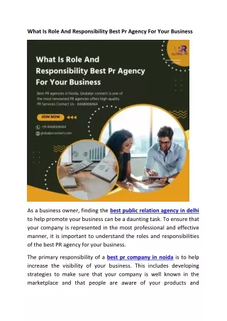 What Is Role And Responsibility Best Pr Agency For Your Business