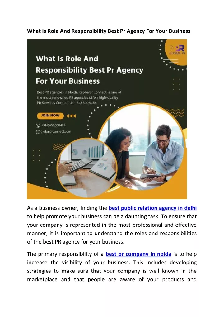 what is role and responsibility best pr agency