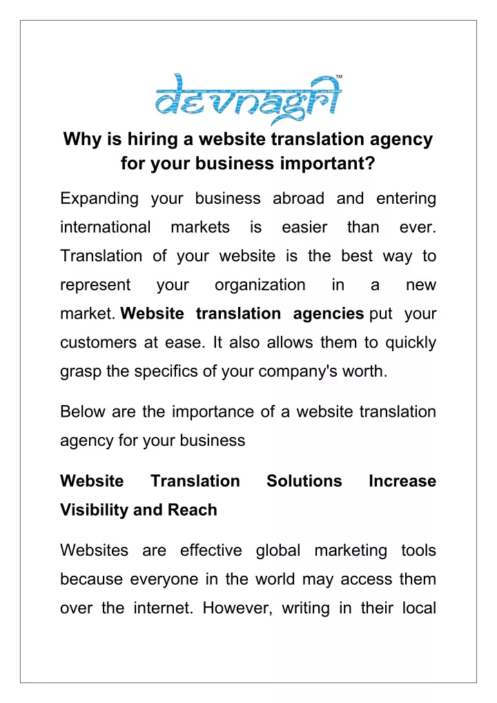 why is hiring a website translation agency