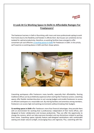 A Look At Co Working Space In Delhi In Affordable Ramges For Freelancers