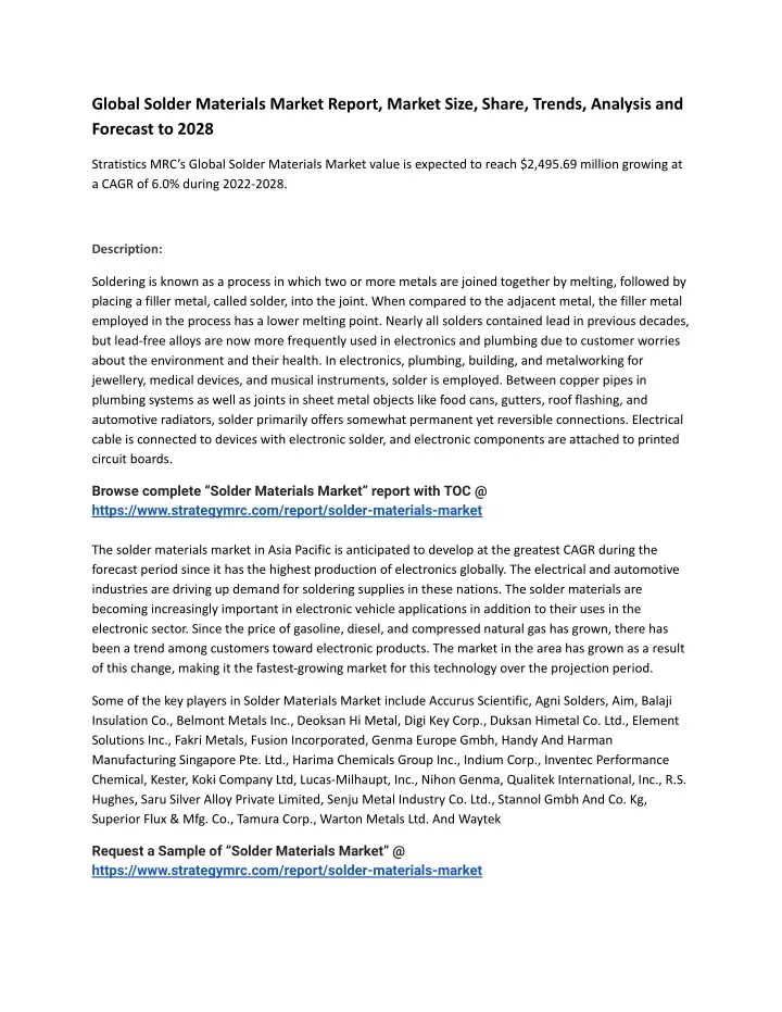 global solder materials market report market size