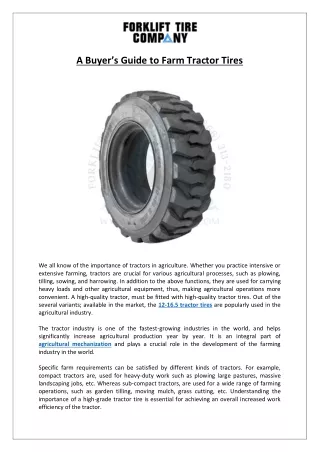 Forklift Tire Company- A Buyer’s Guide to Farm Tractor Tires