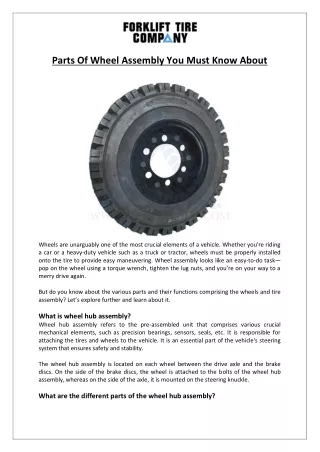 Forklift Tire Company- Parts of Wheel Assembly You Must Know About