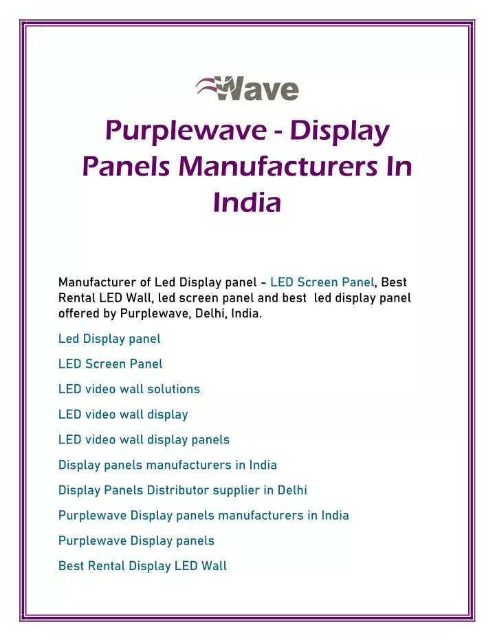 purplewave display panels manufacturers in india