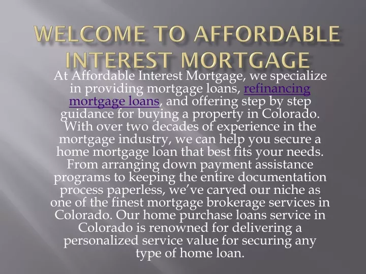 welcome to affordable interest mortgage