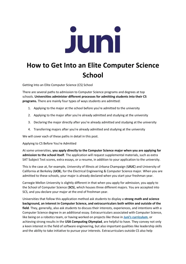 how to get into an elite computer science school