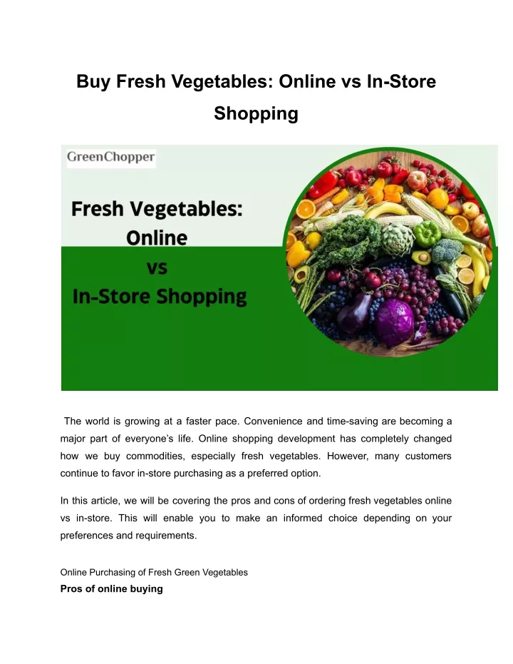 buy fresh vegetables online vs in store