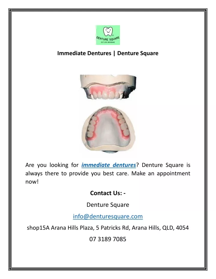 immediate dentures denture square