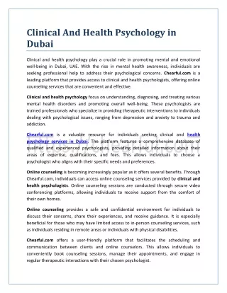 Clinical And Health Psychology in Dubai