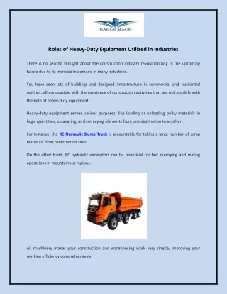 Roles of Heavy-Duty Equipment Utilized in Industries