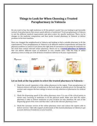 Things to Look for When Choosing a Trusted Parapharmacy in Valencia