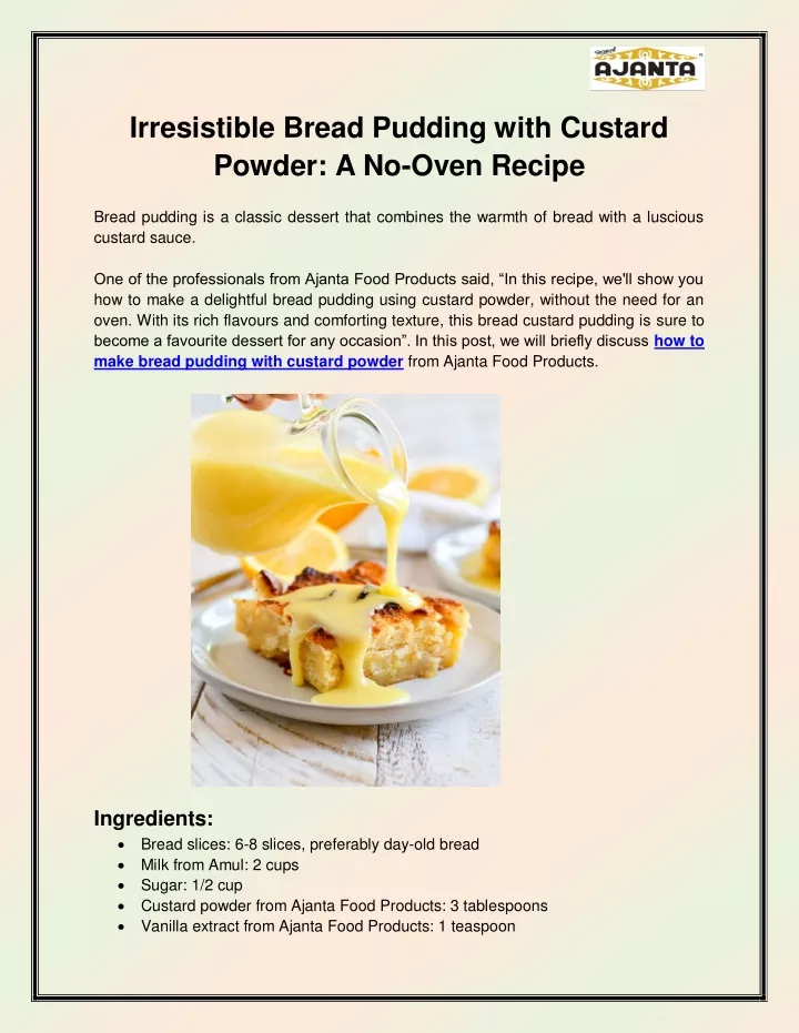 irresistible bread pudding with custard powder