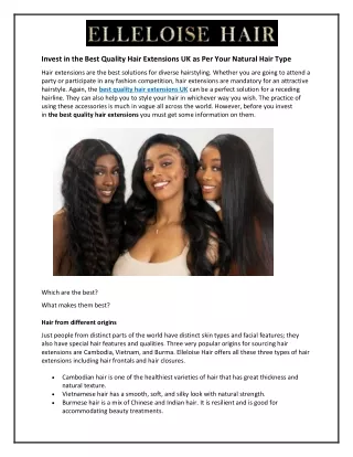 Invest in the Best Quality Hair Extensions Uk as Per Your Natural Hair Type