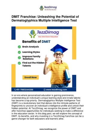 DMIT Franchise Unleashing the Potential of Dermatoglyphics Multiple Intelligence Test