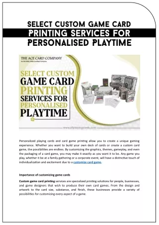 Select Custom Game Card Printing Services For Personalised Playtime