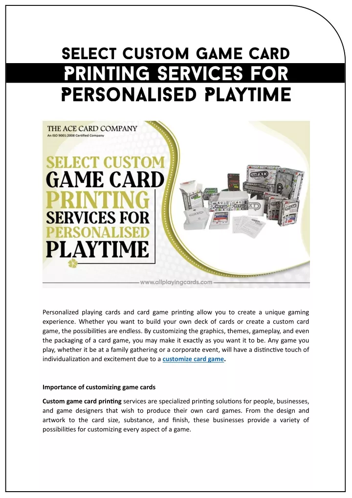 personalized playing cards and card game printing