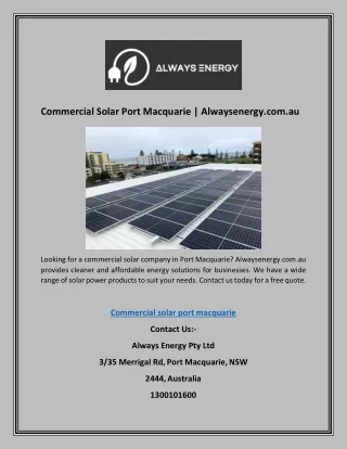 commercial solar port macquarie alwaysenergy