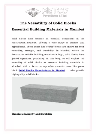 The Versatility of Solid Blocks Essential Building Materials in Mumbai