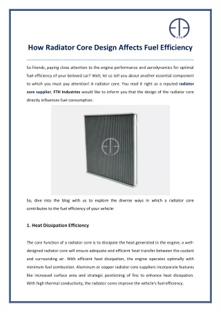 How Radiator Core Design Affects Fuel Efficiency