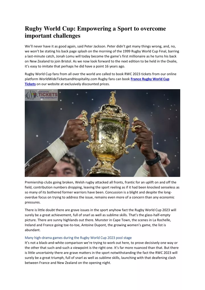 rugby world cup empowering a sport to overcome