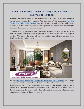 Here Is The Best Interior Designing Colleges In Borivali & Andheri