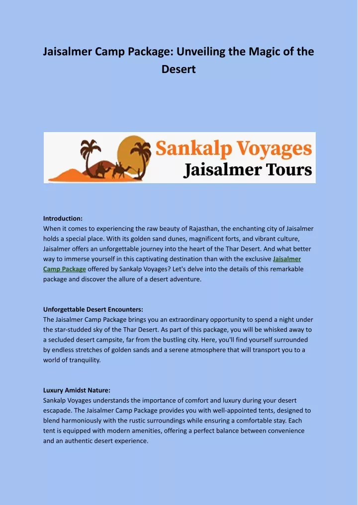 jaisalmer camp package unveiling the magic