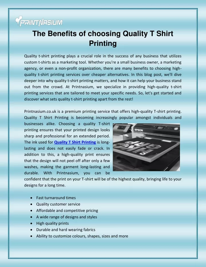 the benefits of choosing quality t shirt printing