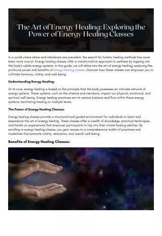 The Art of Energy Healing: Exploring the Power of Energy Healing Classes