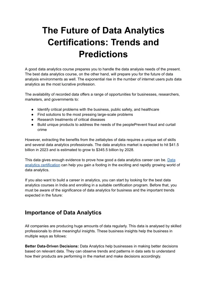 the future of data analytics certifications