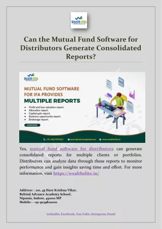 Can the Mutual Fund Software for Distributors Generate Consolidated Reports