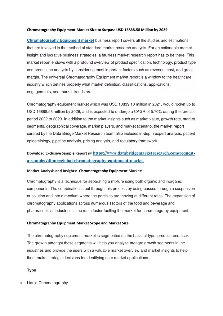 chromatography equipment market size to surpass