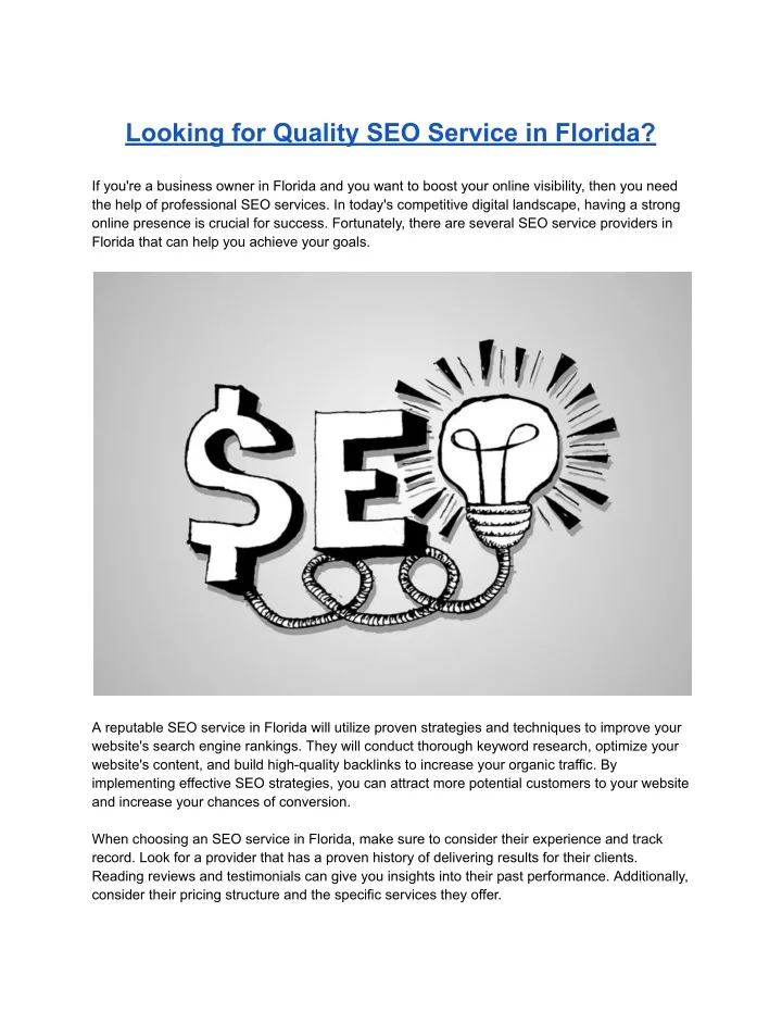 looking for quality seo service in florida