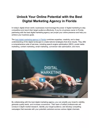 Unlock Your Online Potential with the Best Digital Marketing Agency in Florida