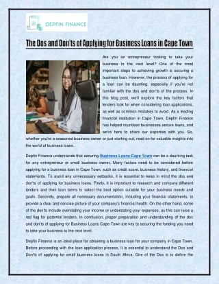 The Dos and Don'ts of Applying for Business Loans in Cape Town