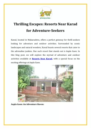 Thrilling Escapes Resorts Near Karad for Adventure-Seekers