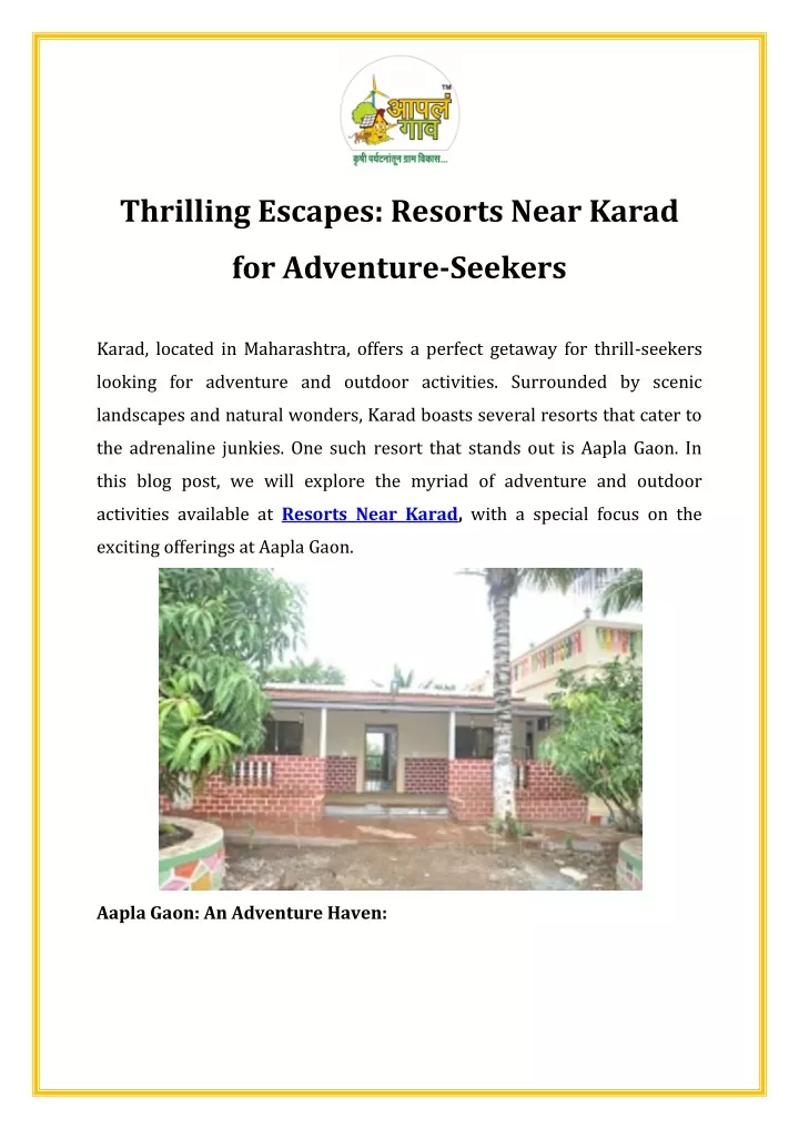 thrilling escapes resorts near karad