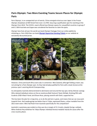 Paris Olympic Two More Eventing Teams Secure Places for Olympic Paris