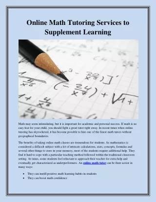 Online Math Tutoring Services to Supplement Learning