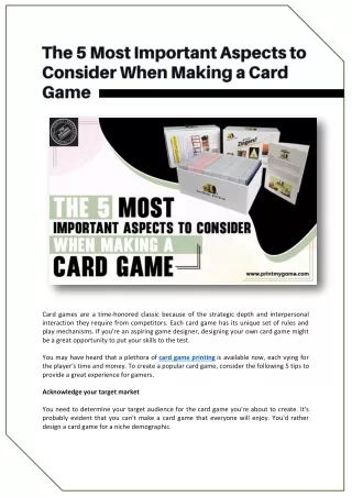 The 5 Most Important Aspects to Consider When Making a Card Game